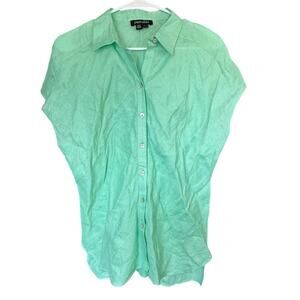 Paperwhite Blouse Womens 100% Linen Button Up Top Green Sz 10 Coastal Beach